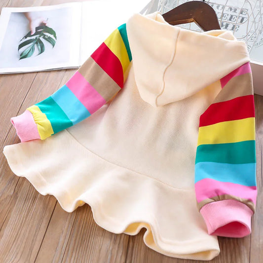 Girls Rainbow Striped Princess Dress | Autumn Long Sleeve Kids Dress