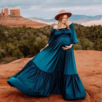 Bohemian Maternity Photography Dresses Vintage Satin Soft Women's Boho Dress For Baby Showers Pregnancy Gowns Photoshoot Clothes - Dhavinci