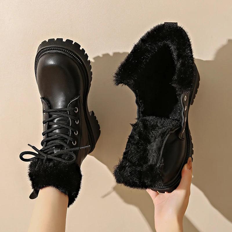 Faux Fur Snow Boots - Waterproof Winter Ankle Boots for Women - Dhavinci