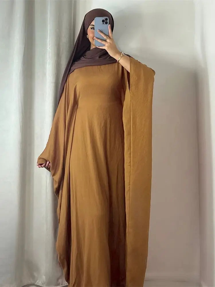 Summer Soft Crepe Like Linen Khimar Butterfly Batwing Abaya Dubai Luxury 2024 Islam Muslim Kaftan Modest Dress For Women Kebaya - Dhavinci