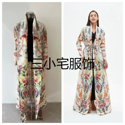 Pleats Pleated Abaya Long Printed Jacket Trench Windbreaker Evening Gown Gown 2024 Autumn New Loose Extended Coat Women Clothing - Dhavinci