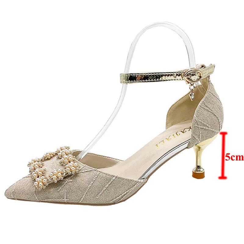 Bling Crystal Thin Heels Pumps for Women - Elegant Ankle Strap - Dhavinci