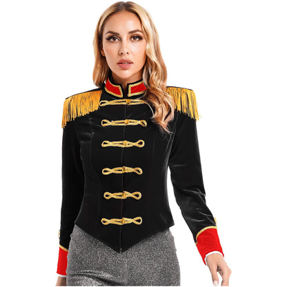 Women Halloween Circus Ringmaster Cosplay Costume Long Sleeve Stand Collar Velvet Jacket Coat for Theme Party Festival Roleplay - Dhavinci