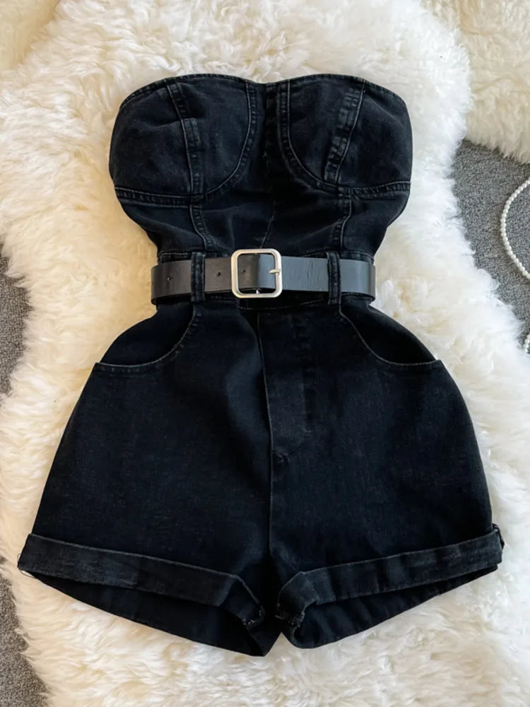 Off-Shoulder Denim Romper | Women’s Casual Wide-Leg Jumpsuit - Dhavinci