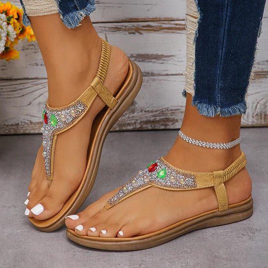 Luxury Crystal Flat Sandals | Women’s Summer Non-Slip Beach Shoes - Dhavinci