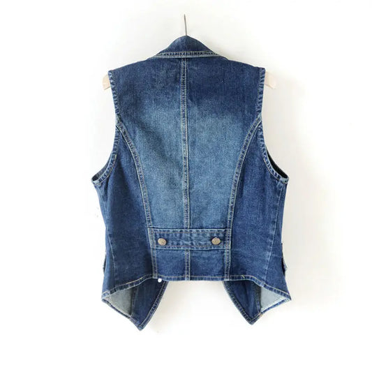 PTKPCC Casual Female Tops Women Denim Vest Jacket Spring Autumn Clothes Sleeveless Short Jeans Waistcoats Single-Breasted 5XL - Dhavinci