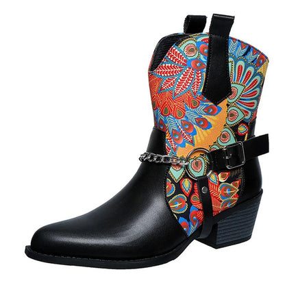 Western Cowboy Boots for Women | Pointed Toe High Heel Ankle Boots - Dhavinci