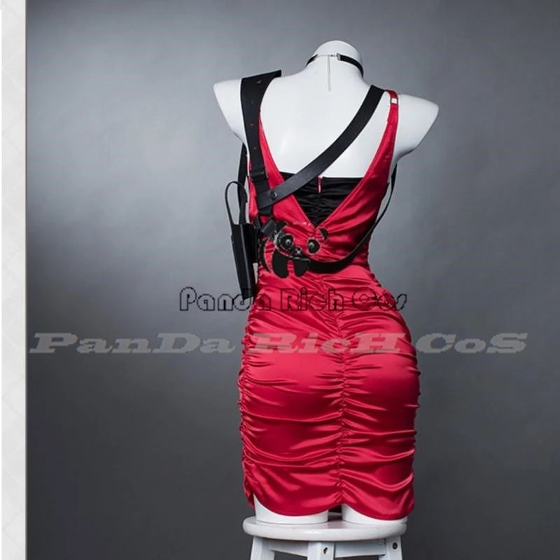 Female Resident 4 Ada Wong Cosplay Costume Evil Cheongsam Dress Red Ada Wig Shoes Halloween Carnival Disguise Suit Women Girls - Dhavinci