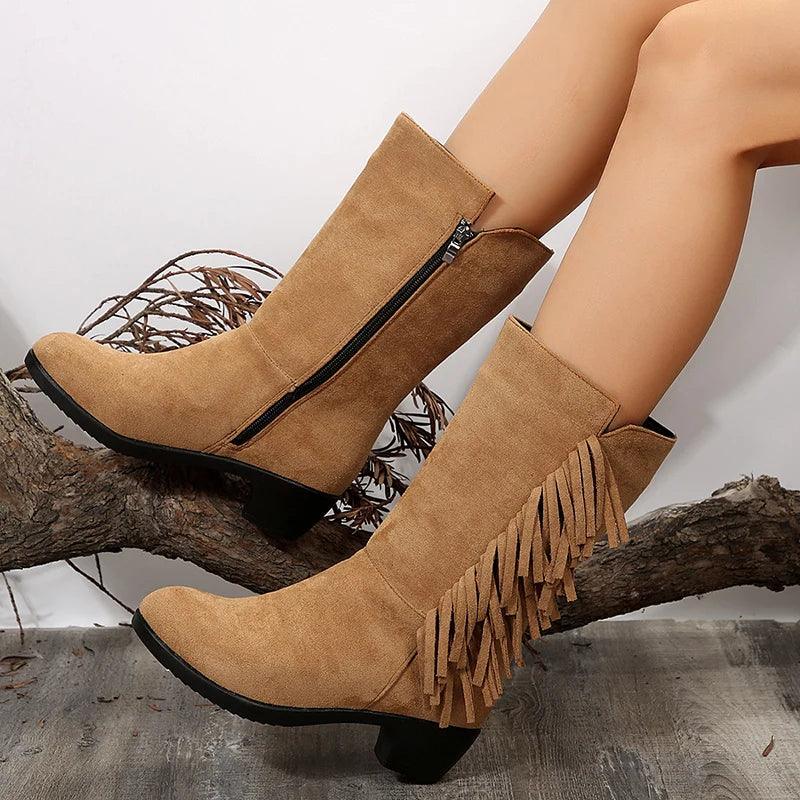 Fashion Fringe Knee-High Boots for Women | Autumn Winter Western Cowboy Boots - Dhavinci