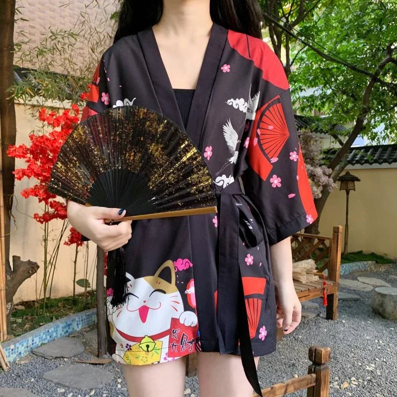 Bebovizi Japanese Style Flaming Phenix Print Cardigan Kimono Harajuku Women Men Sexy Yukata Female Streetwear Traditional Haori - Dhavinci