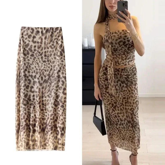 Leopard Print Tulle Midi Skirt for Women | Vintage High Waist Summer Skirt - Dhavinci