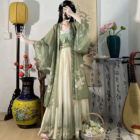 Hanfu Women Chinese Traditional Cosplay Costume Ancient Song Dynasty Hanfu Dress Spring Summer 3pcs Green Sets Plus Size XL - Dhavinci