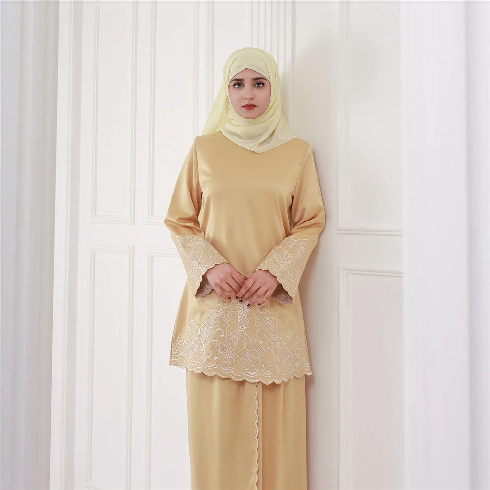 2PCS Muslim Women’s Set | Elegant Dubai Long Sleeve Top & Skirt - Dhavinci