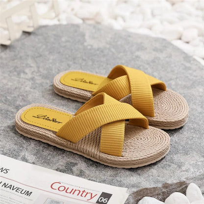 Ladies Summer Cross Drag Slippers | Fashion Hemp Rope Casual Sandals - Dhavinci