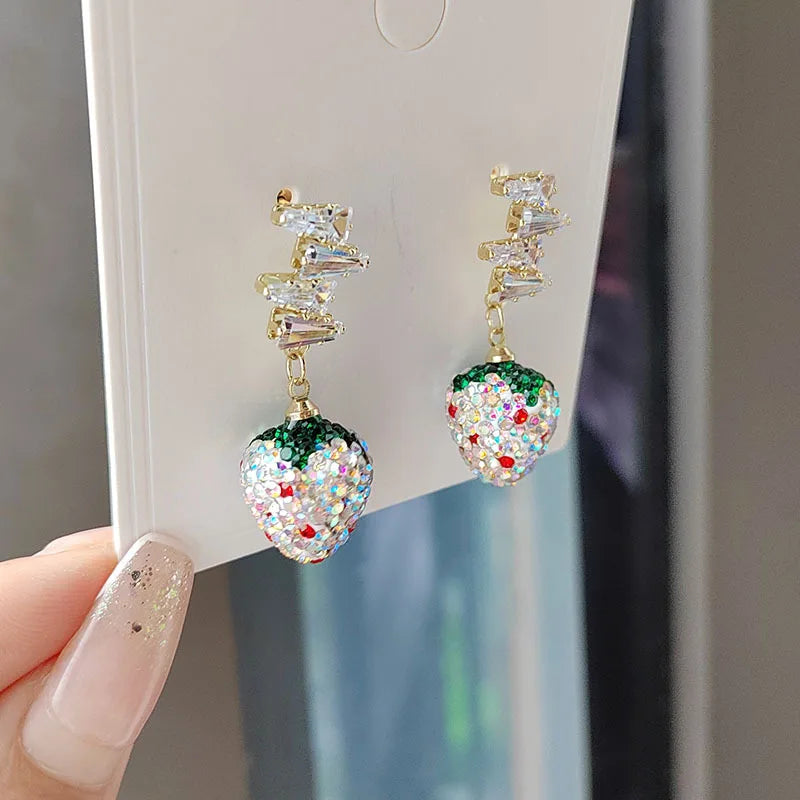 Colorful Strawberry Dangle Earrings | Sweet Zircon Fruit Jewelry