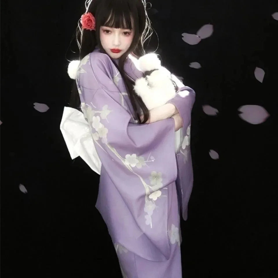 Japanese Kimono Traditional Japanese Kimono Purple Yukata New Clothes Obi Japanese Geisha Costume Cosplay Clothing Haori Kimonos - Dhavinci