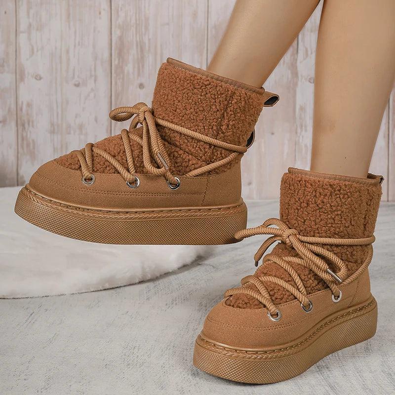 Faux Fur Lace-Up Winter Boots for Women | Non-Slip Plush Snow Boots - Dhavinci