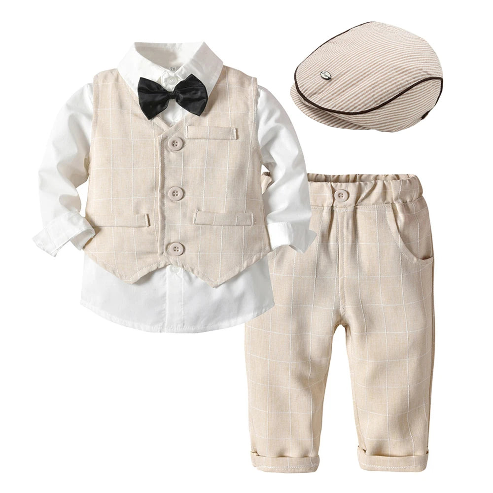 4-Piece Baby Boy Clothing Set | Autumn Infant Tops, Vest & Overalls