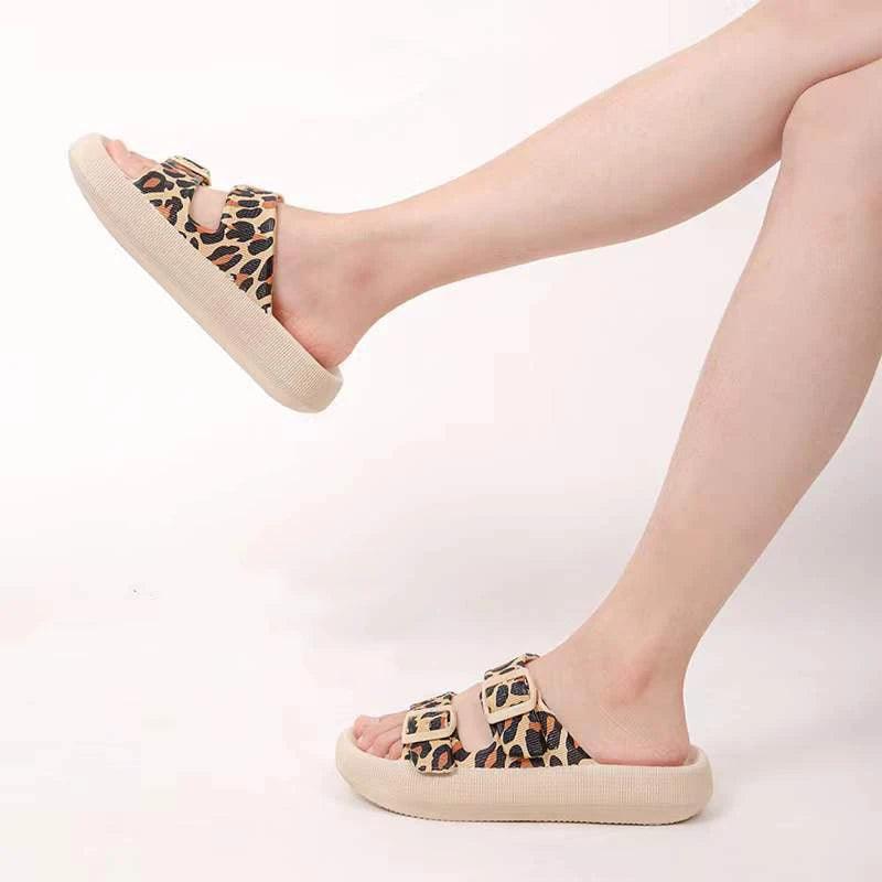 Leopard Print Cloud Slippers for Women - Adjustable & Stylish - Dhavinci