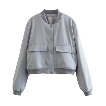 Fashionable Bomber Jacket for Women | Vintage Button Front Coat with Pockets - Dhavinci