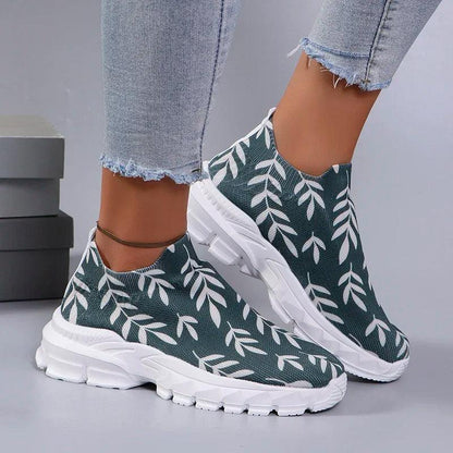 Print Design Platform Sneakers for Women | Slip-On Breathable Running Shoes - Dhavinci