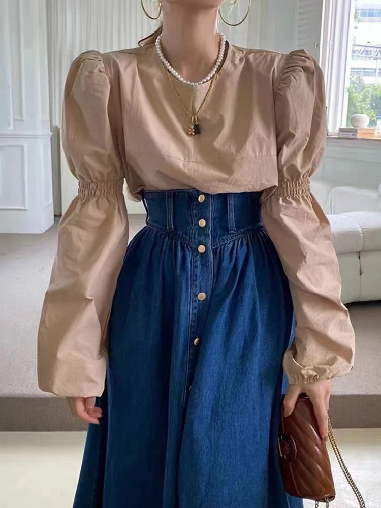 Vintage Blue Single-Breasted Jeans Skirts Trendy Fashion Pocket High Waist A-Line Skirt Female Long Maxi Denim Skirts Brand New - Dhavinci