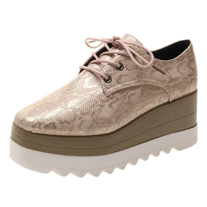 Autumn Chunky Platform Vulcanized Shoes for Women | Snake Pattern Wedges - Dhavinci