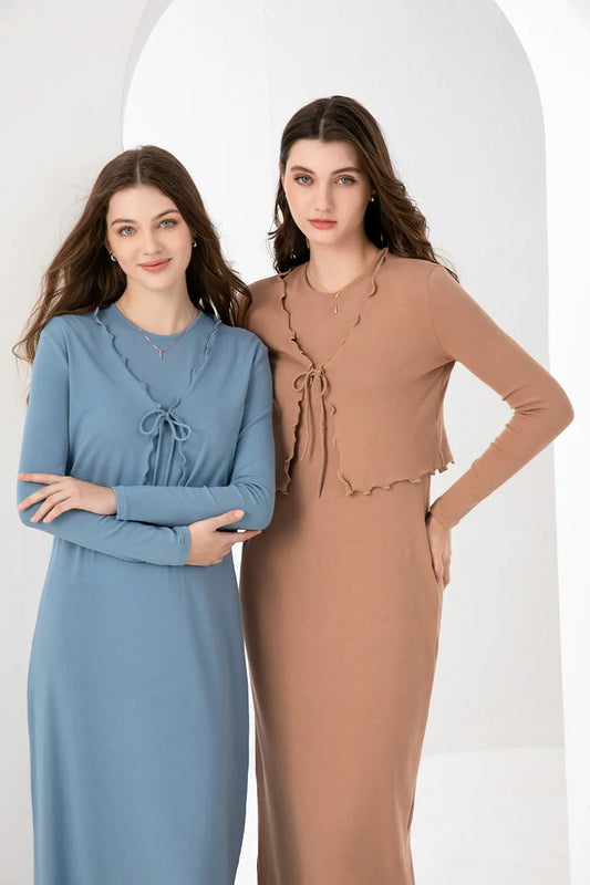 Summer Lettuce Cardigan & Ruffle Maxi Dress Set for Women - Dhavinci