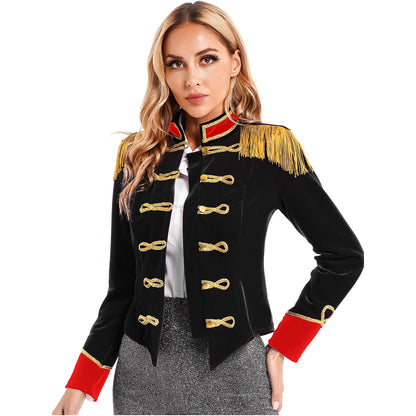 Women Halloween Circus Ringmaster Cosplay Costume Long Sleeve Stand Collar Velvet Jacket Coat for Theme Party Festival Roleplay - Dhavinci