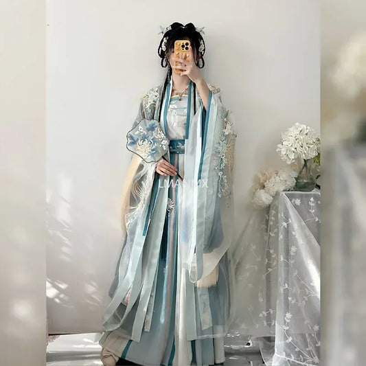 Elegant Hanfu Dress for Women | Embroidered Gradient Design - Dhavinci