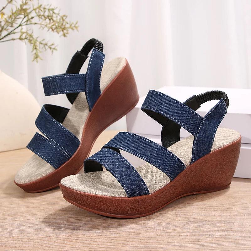 Fashion Denim High Heel Sandals for Women - Platform Wedge Summer Shoes - Dhavinci