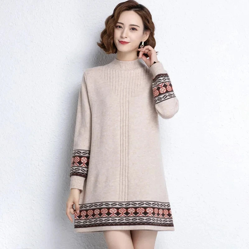 Women's Ethnic Style Knitted Sweater Dress | Retro Pullover - Dhavinci