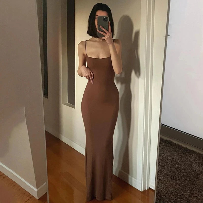 Satin Slip Sleeveless Backless Maxi Dress Women 2023 Y2K Summer Bodycon Elegant Sexy Outfits Ladies Birthday Party Club Sundress - Dhavinci