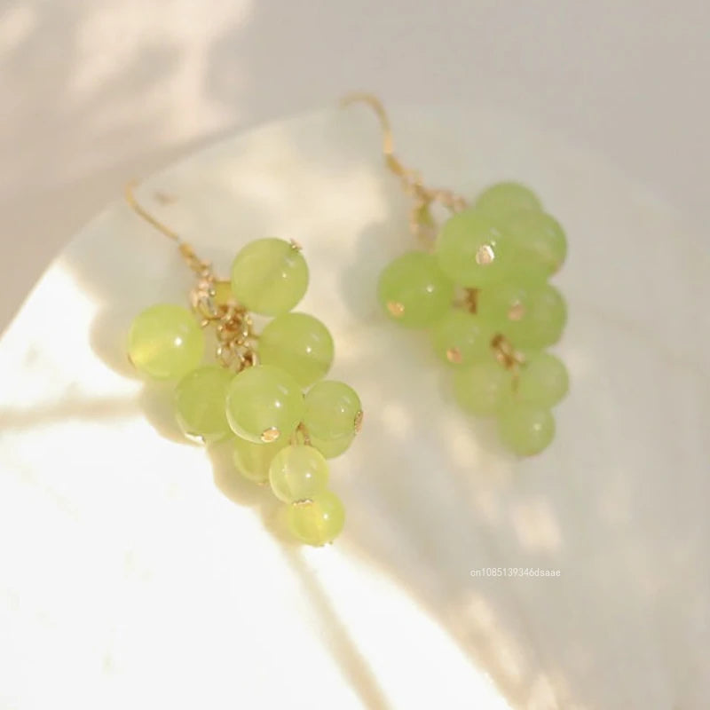 Mini Grape Earrings | Trendy Green Bead Dangle Jewelry for Women