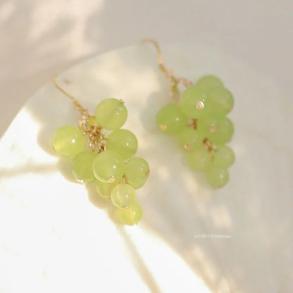 Mini Grape Earrings | Trendy Green Bead Dangle Jewelry for Women