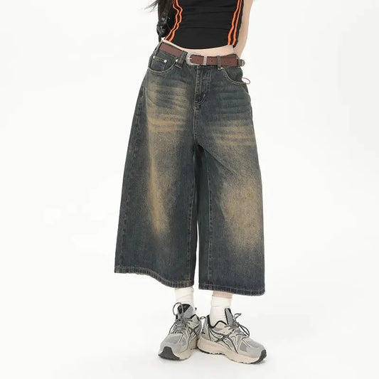 Deeptown Vintage Loose Jorts Jeans Y2k Streetwear Oversize Shorts Denim Pants Korean Fashion Baggy Grunge Trouser Summer Neutral - Dhavinci