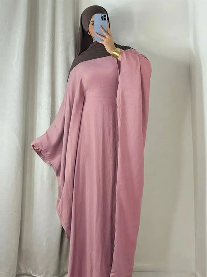 Summer Soft Crepe Like Linen Khimar Butterfly Batwing Abaya Dubai Luxury 2024 Islam Muslim Kaftan Modest Dress For Women Kebaya - Dhavinci