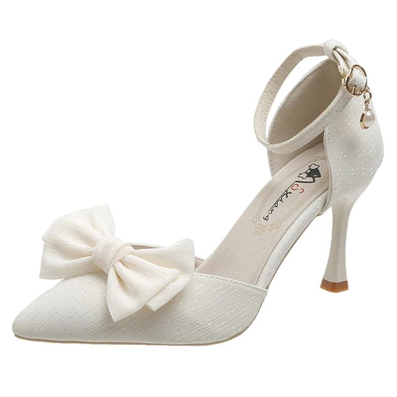 Fashion Bowknot Ankle Strap Pumps for Women - Silk Super High Heels - Dhavinci