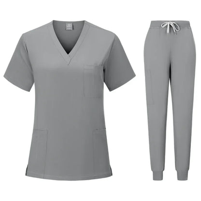 Nurse Uniforms Woman Short Sleeve V Neck Top Scrubs Jogger Pants Medical Scrubs Set Women Summer Casual Uniformes Clinicos Mujer - Dhavinci