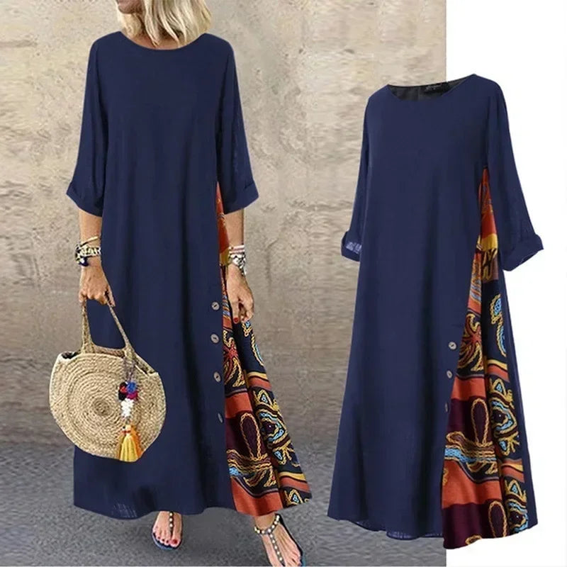 Fashion Loose Maxi Dress Women Ethnic Style Boho Long Dresses Vestidos Casual Summer Vintage Thin Woman Clothes Robe Femme - Dhavinci