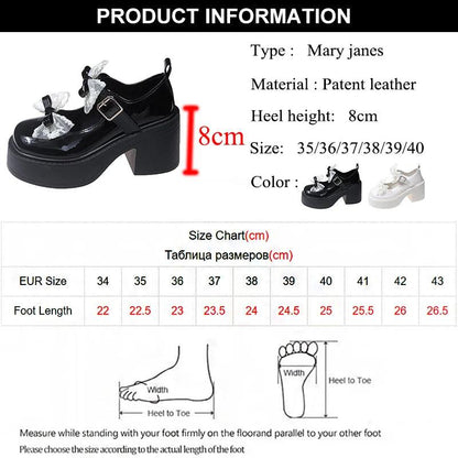 Lace Bow Mary Janes for Women | Patent Leather Platform Heels - Dhavinci