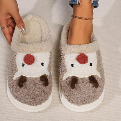 Cartoon Elk Plush Slippers for Women | Christmas Style Winter Shoes - Dhavinci