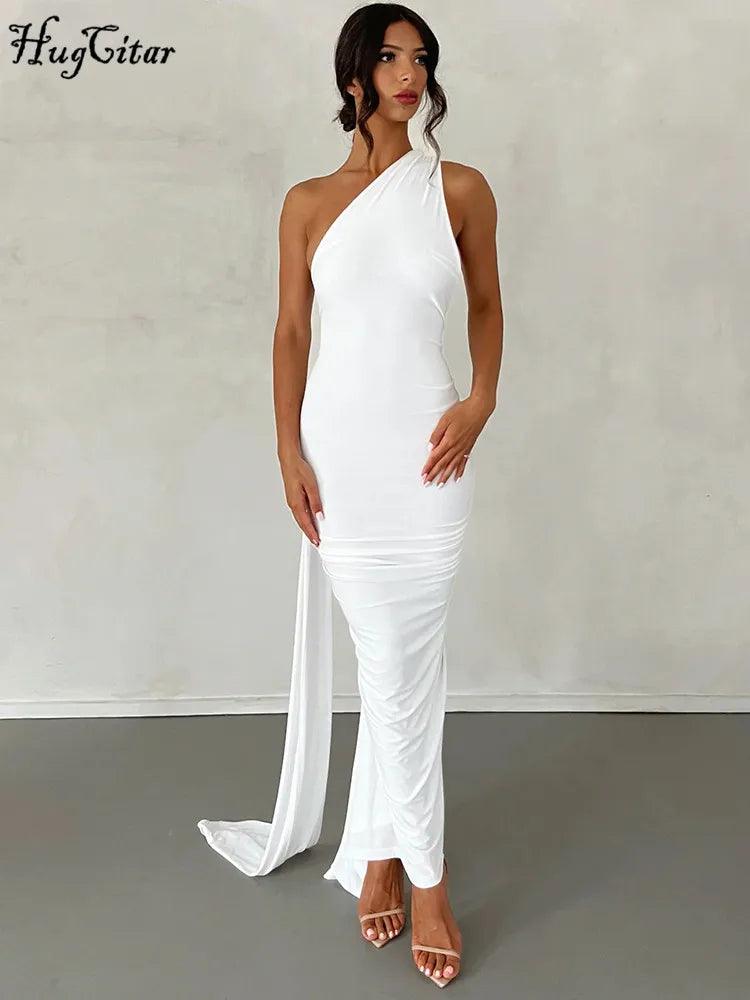 One-Shoulder Backless Maxi Dress for Women | Ruched Y2K Festival Outfit - Dhavinci