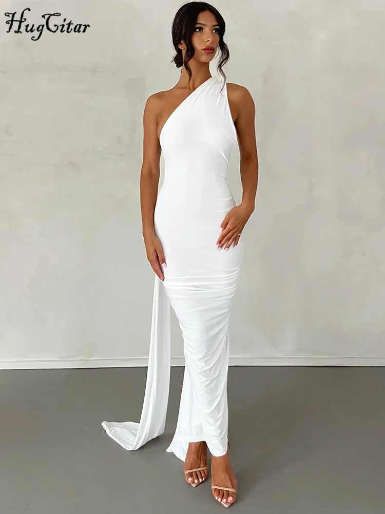 One-Shoulder Backless Ruched Maxi Dress | Sexy Y2K Festival Outfit - Dhavinci