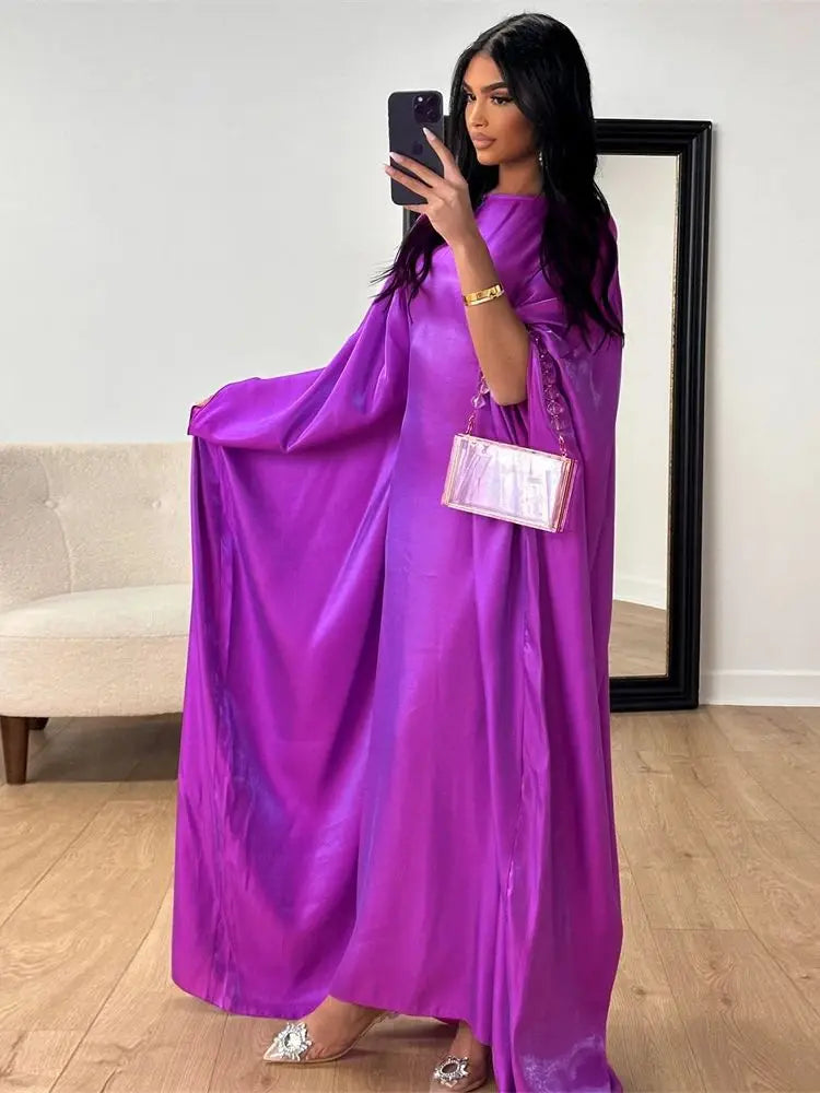 Ramadan Summer Batwing Sleeve Satin Butterfly Abaya Islam Muslim Maxi Dress Kebaya Women Kaftan Robe Musulmane Femme Vestidos - Dhavinci