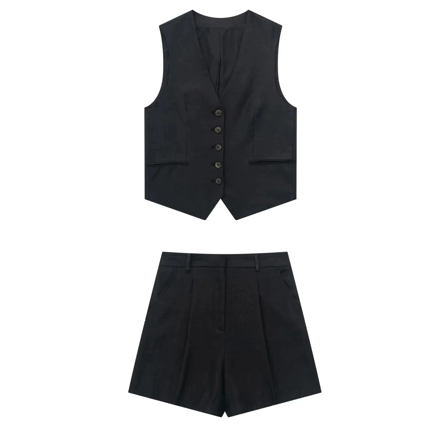 Vintage Women’s Pant Set | V-Neck Waistcoat & Slim Zipper Shorts Suit - Dhavinci