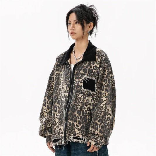 Women's Vintage Short Windbreaker Jacket Autumn 2024 Luxury Brand Cotton Leopard Denim Jackets for Woman Women's Autumn Clothes - Dhavinci