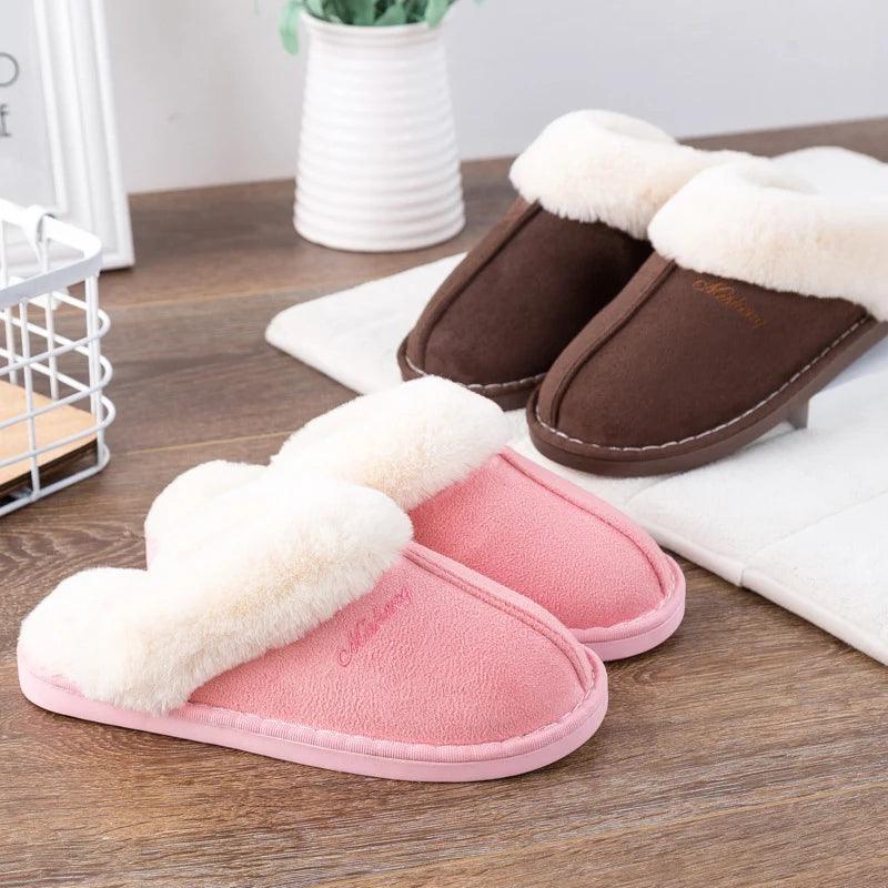 Faux Fur Winter Slippers for Women | Warm Cotton Padded Shoes - Dhavinci