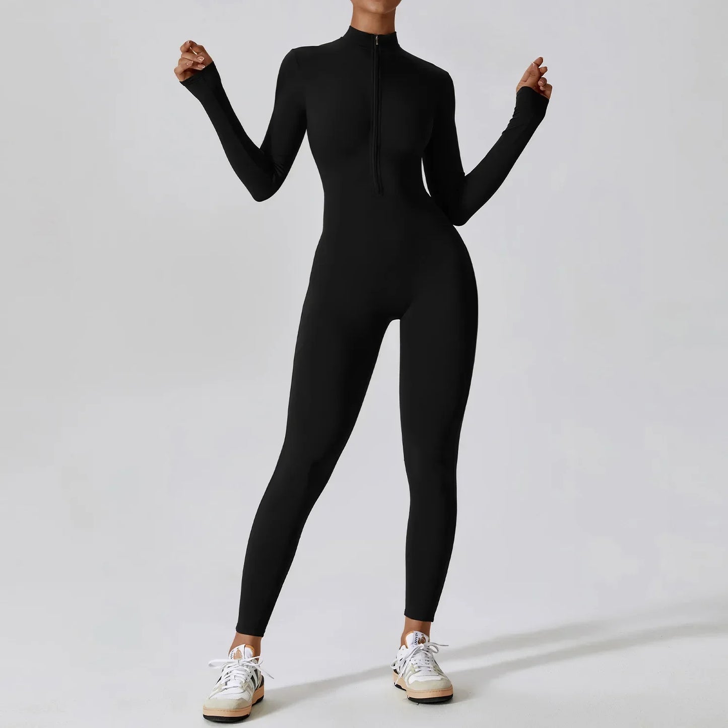 Zipper Long Sleeve Fitness Overalls | Women’s Quick-Dry Yoga Jumpsuit