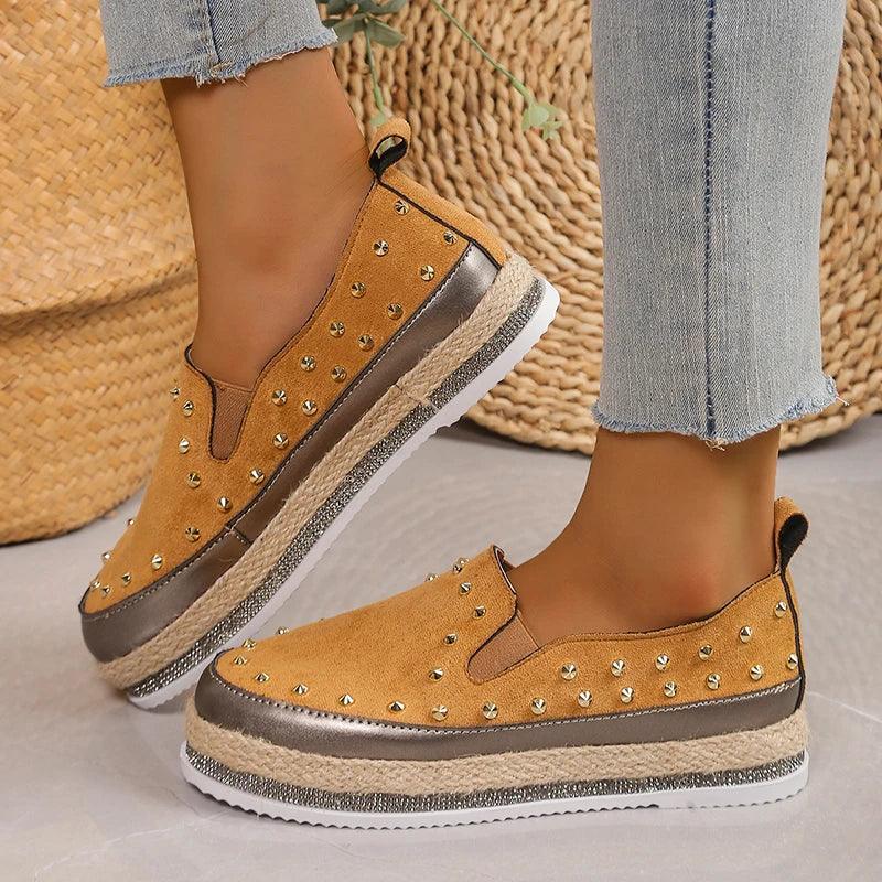 Vintage Rivet Platform Sneakers for Women | Thick Bottom Slip-Ons - Dhavinci